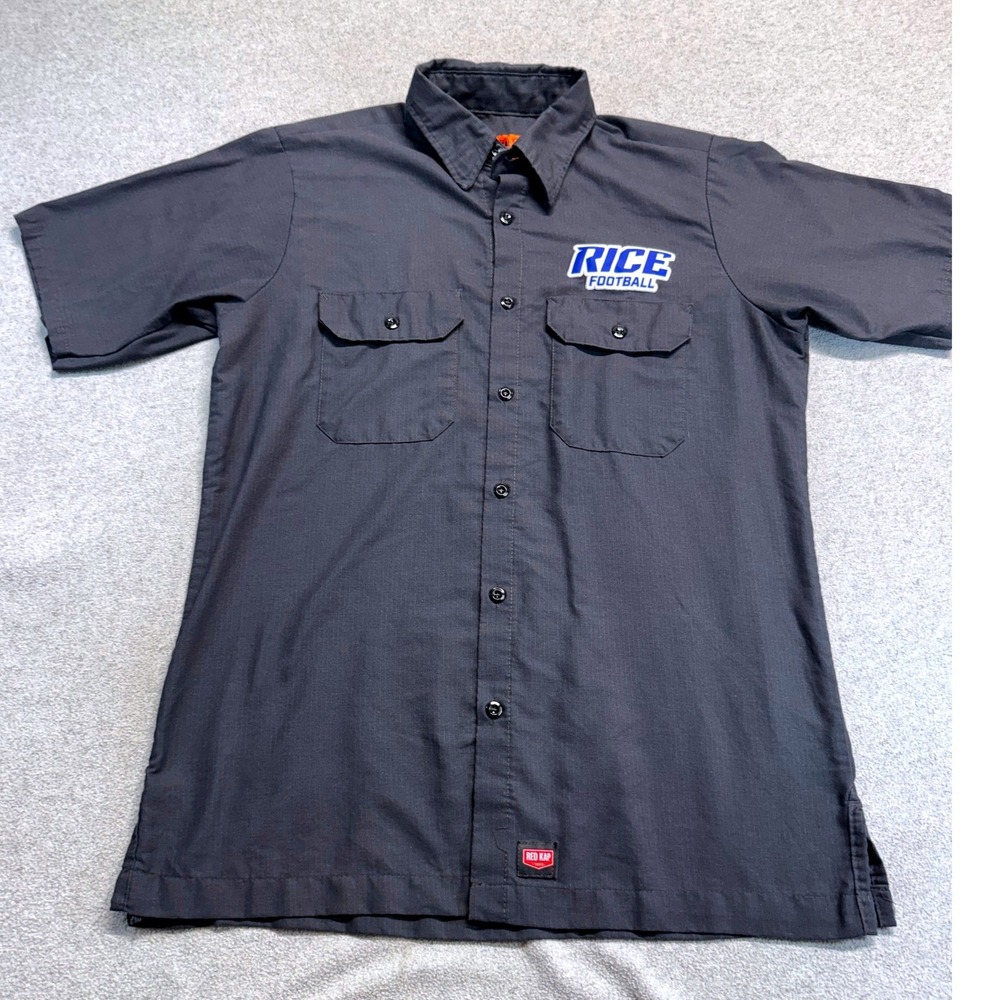 Red Kap Rice Football Work Shirt Men's M Gray Short‎ Sleeve Button Front Logo